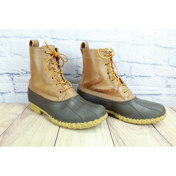 LL Bean 8" Lace Up Unlined Ankle Duck Boots Brown Leather Size 10 M - Picture 6 of 12